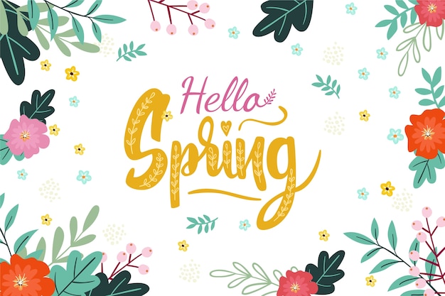 Hello spring background with colorful decoration