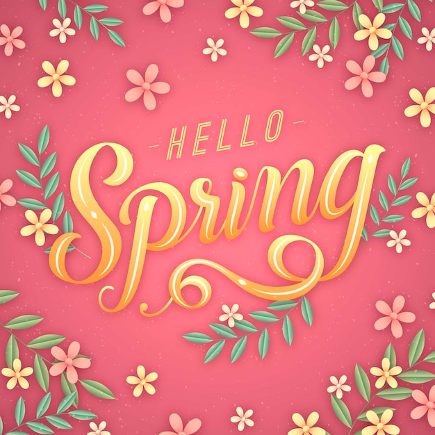 Hello spring background with flowers