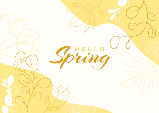 Hello Spring background with golden and white leaves