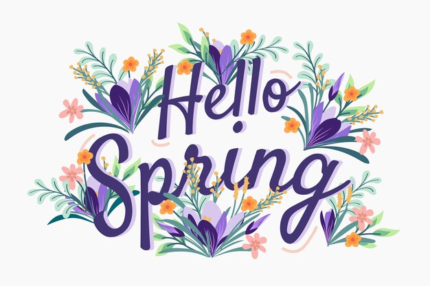 Hello spring colorful lettering concept