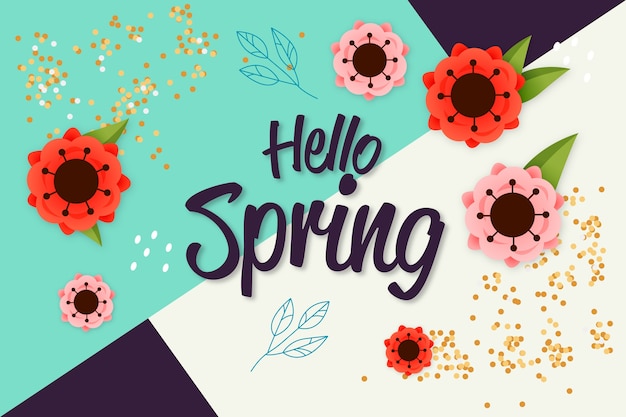 Free vector hello spring colorful lettering