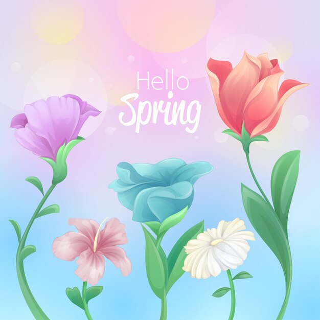 아름다운 꽃과 안녕하세요 봄 디자인