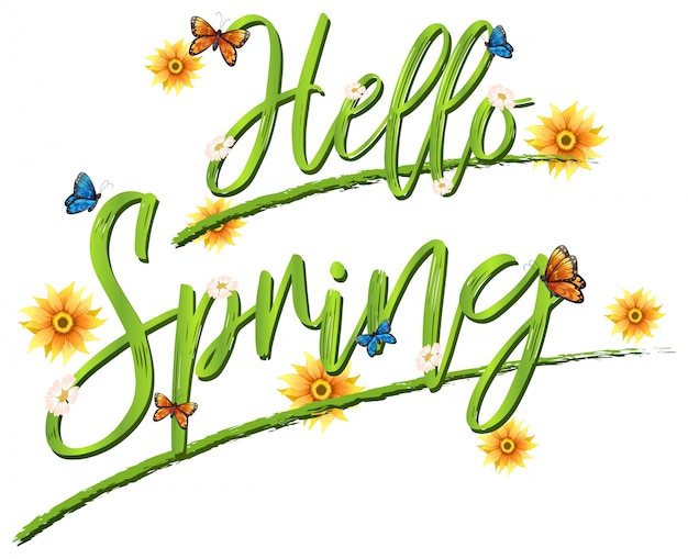 Free vector hello spring font lettering