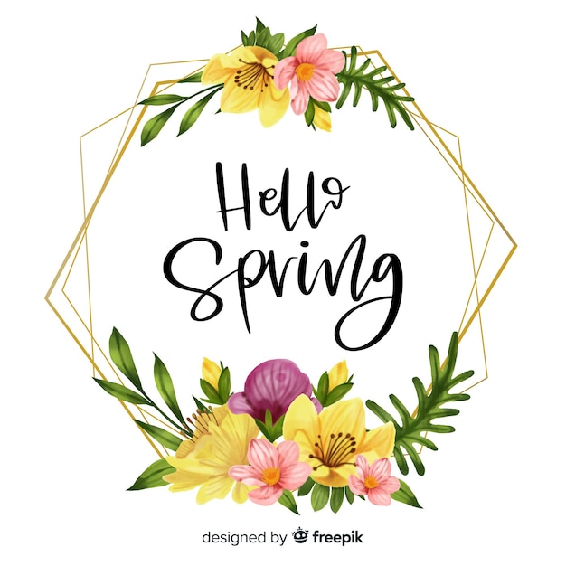 Hello spring frame with floral design