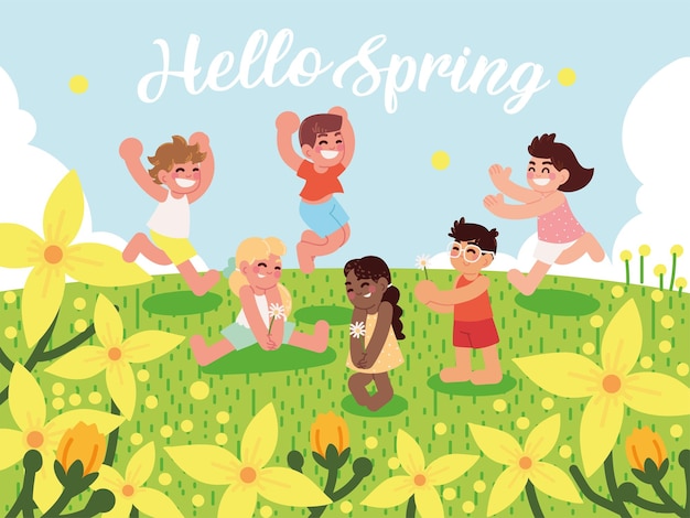 Hello spring happy kids