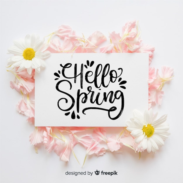 Free vector hello spring lettering background