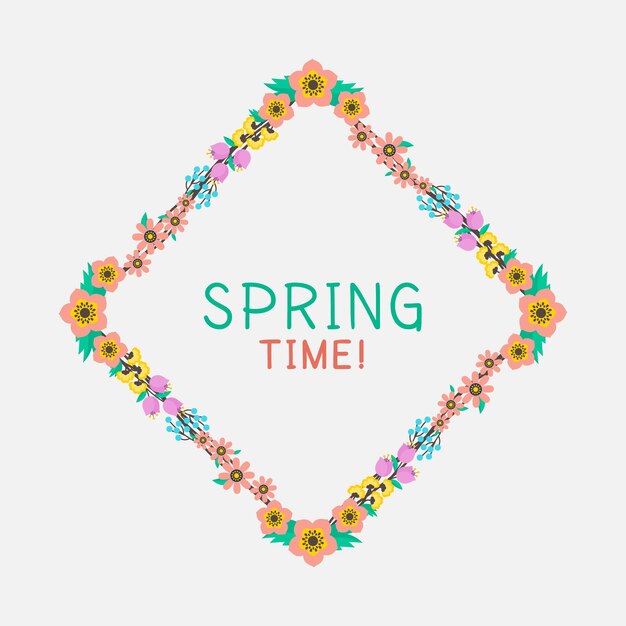 Hello spring lettering in colorful floral frame