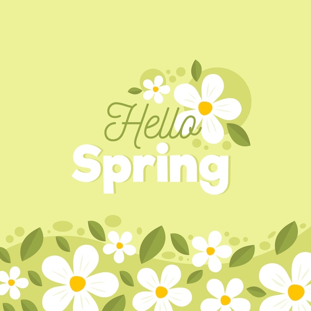 Vettore gratuito ciao primavera lettering concetto con fiori