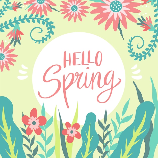 Free vector hello spring lettering concept