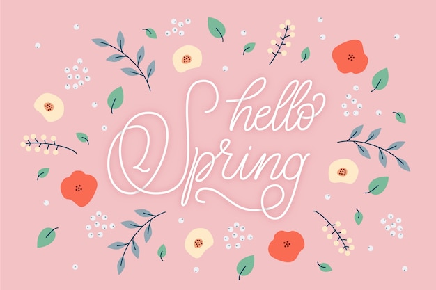 Vettore gratuito ciao carta da parati lettering primavera