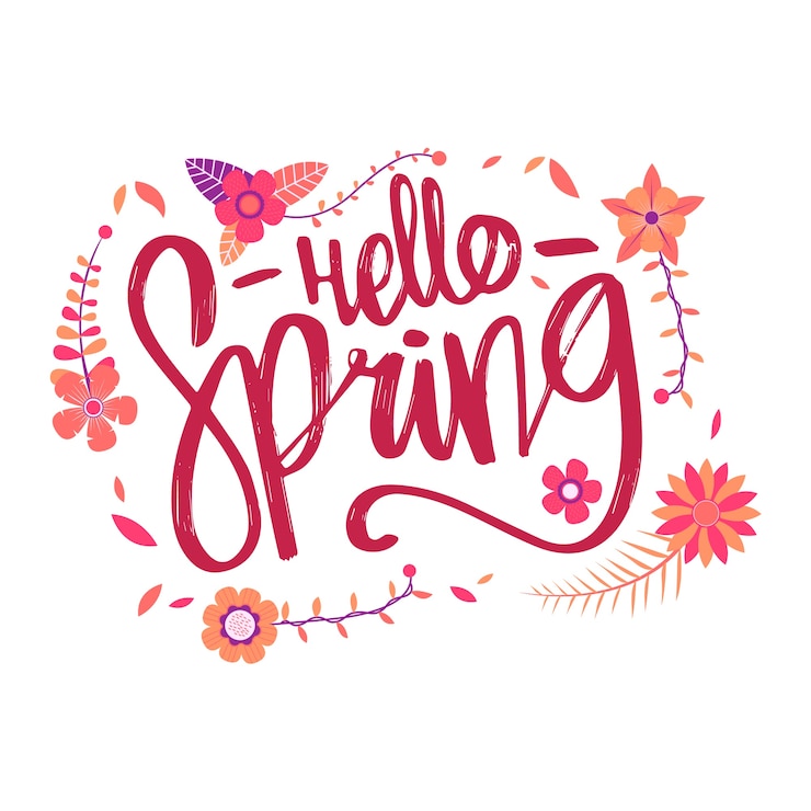 Free Vector hello spring lettering with colorful decoration