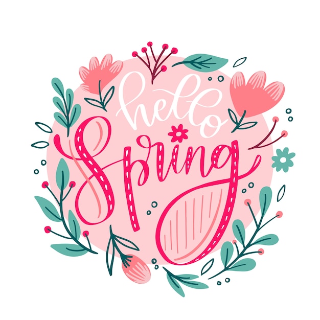 Free vector hello spring lettering with colorful decoration