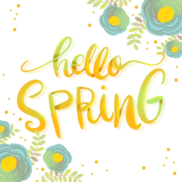 Free vector hello spring lettering with colorful elements