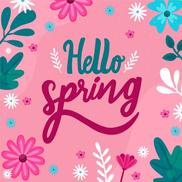 Hello spring lettering with decoration design