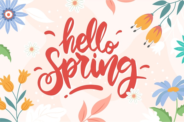 Hello spring lettering with decoration