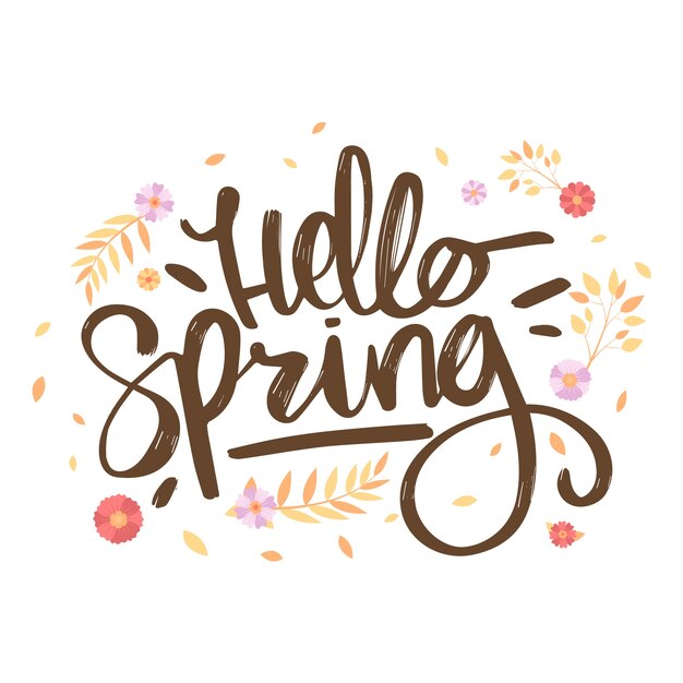 Hello spring lettering with decoration