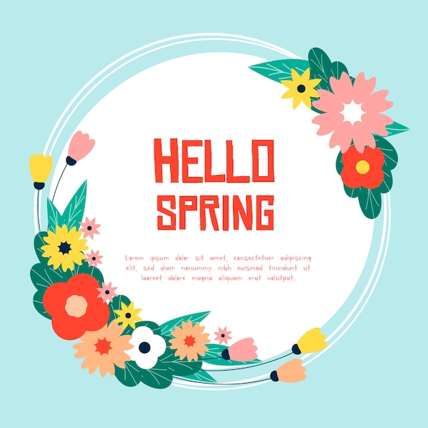 Hello spring lettering with delicate flowers