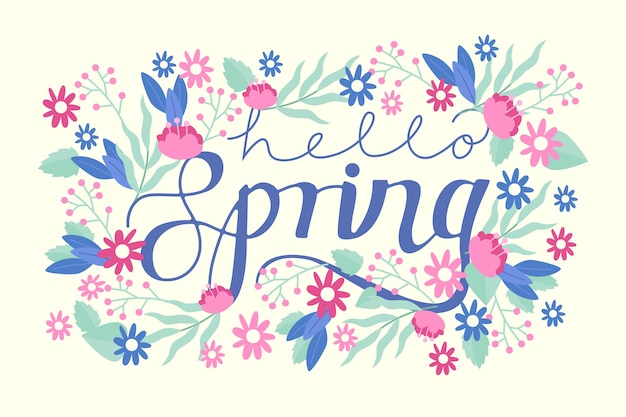 Free vector hello spring lettering with floral concept