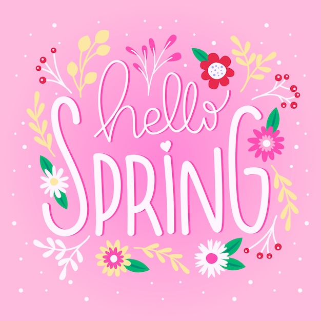 Hello spring lettering with flowers