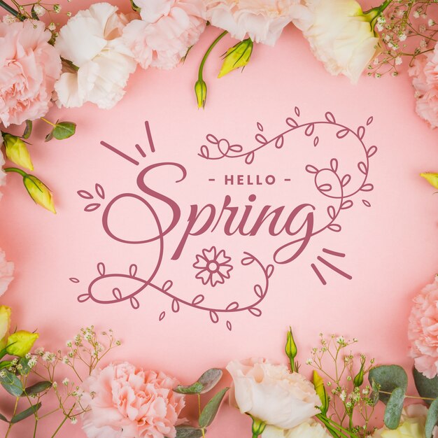 Hello spring lettering with photo concept