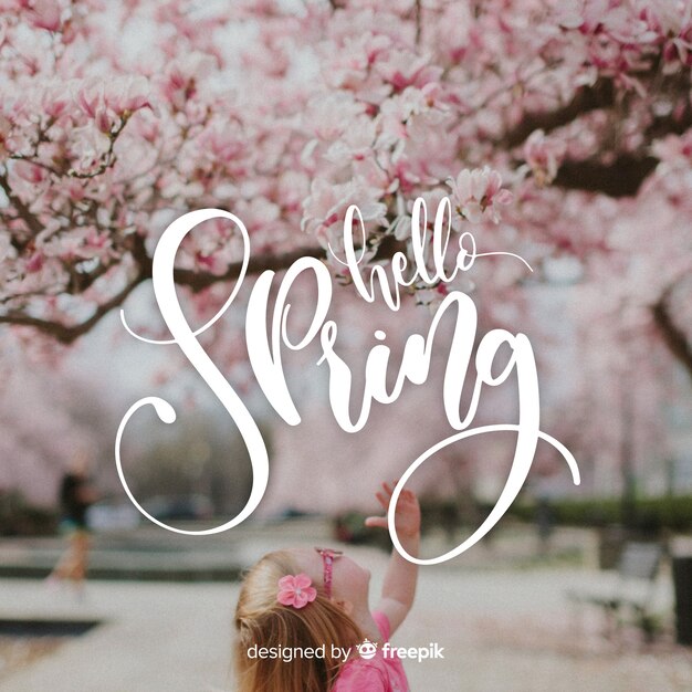 Hello spring lettering with photo