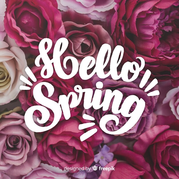 Hello spring lettering with photo