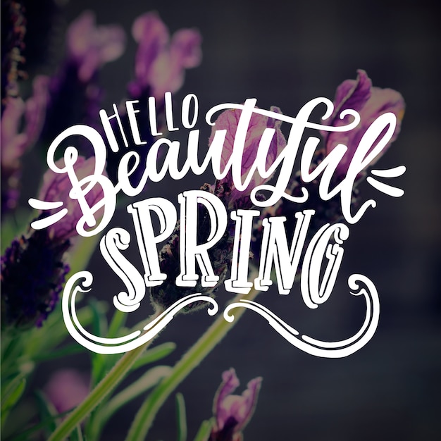 Free vector hello spring lettering with photo