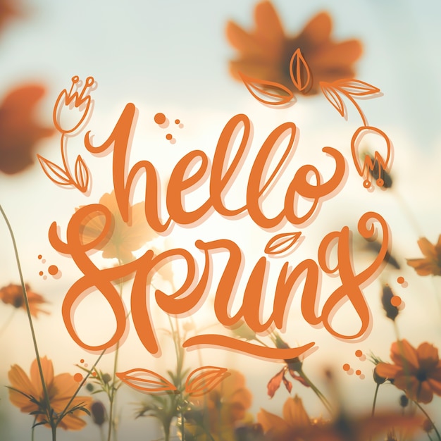Hello spring lettering with photo