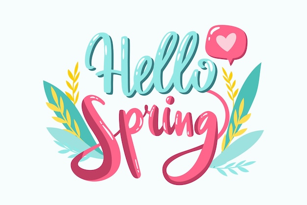 Free vector hello spring lettering with plants