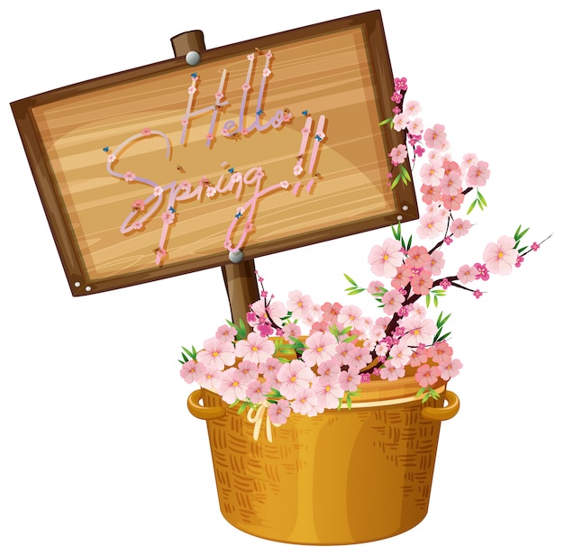 Hello spring text with flowers illustration