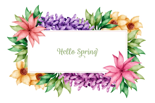 Free vector hello spring wallpaper with colorful flowers