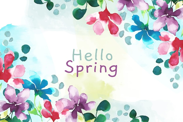 Free vector hello spring watercolor background