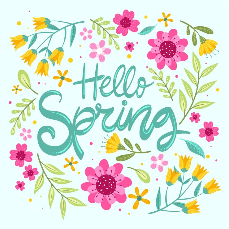 Free Vector hello spring with colorful flowers