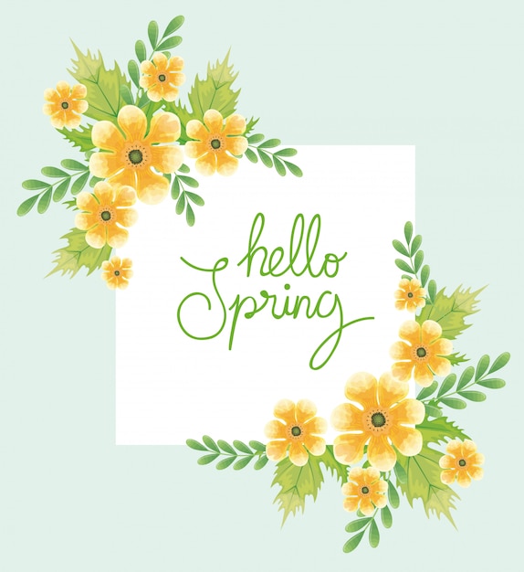 Free vector hello spring with flowers and leaves