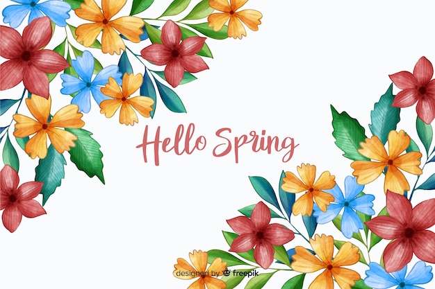 Free vector hello spring with spring flowers