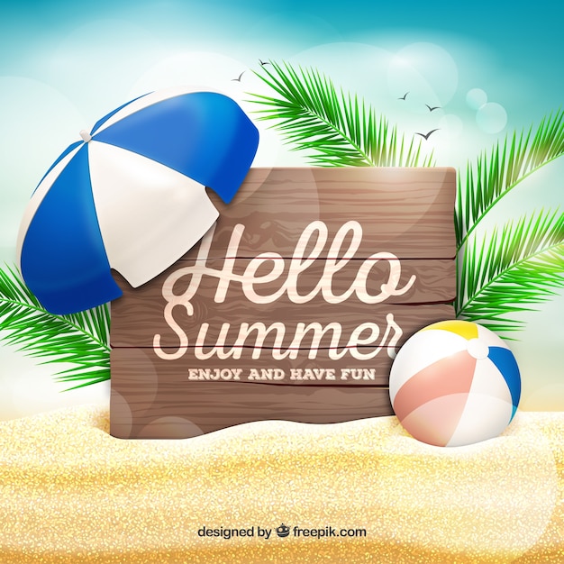 Free vector hello summer background beach design