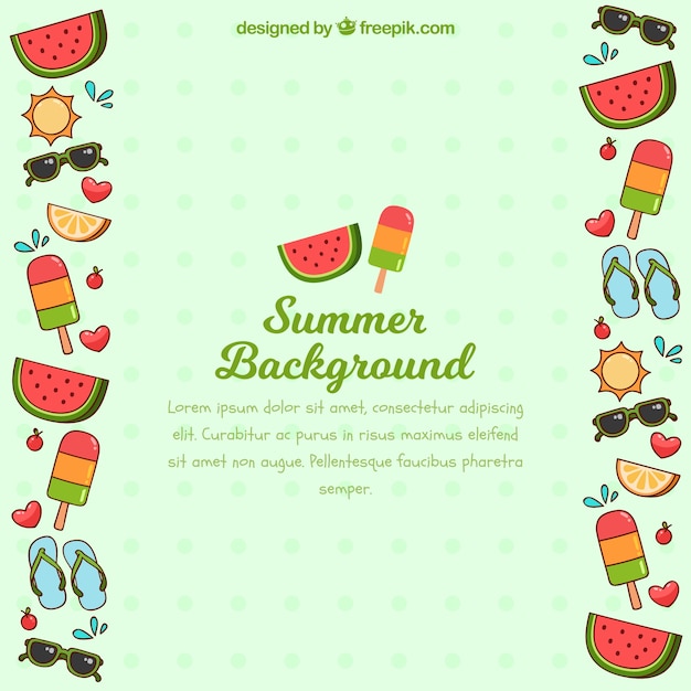 Hello summer background with beach elements in flat style