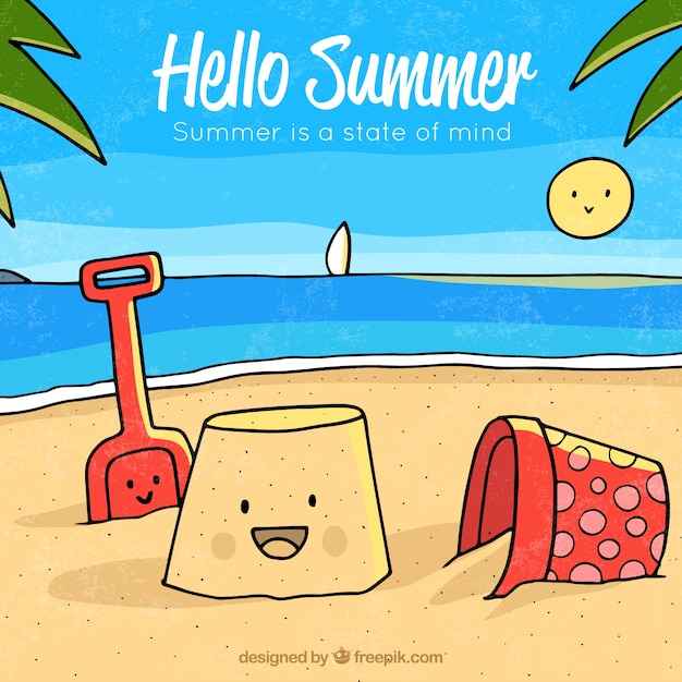 Free vector hello summer background with beach elements