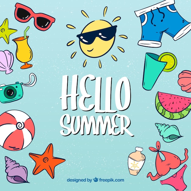 Hello summer background with beach elements