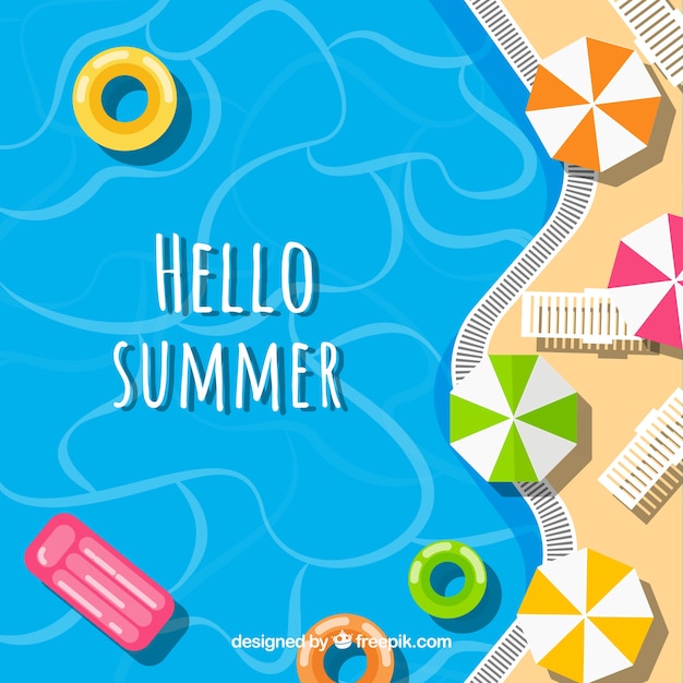 Hello summer background with beach top view