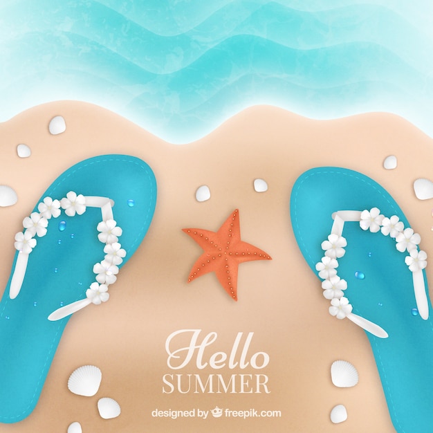 Бесплатное векторное изображение Привет летом фон с видом на пляж