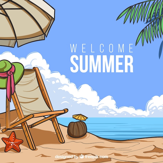 Hello summer background with beach view