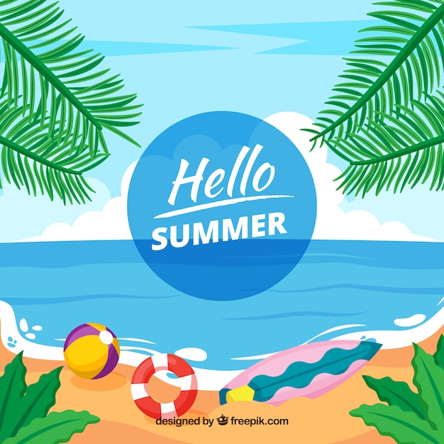 Hello summer background with beach view
