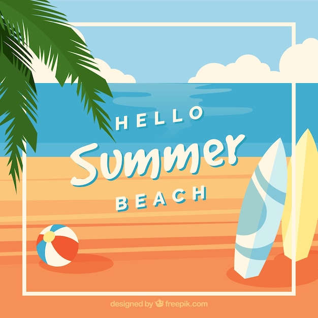 Free vector hello summer background with beach view