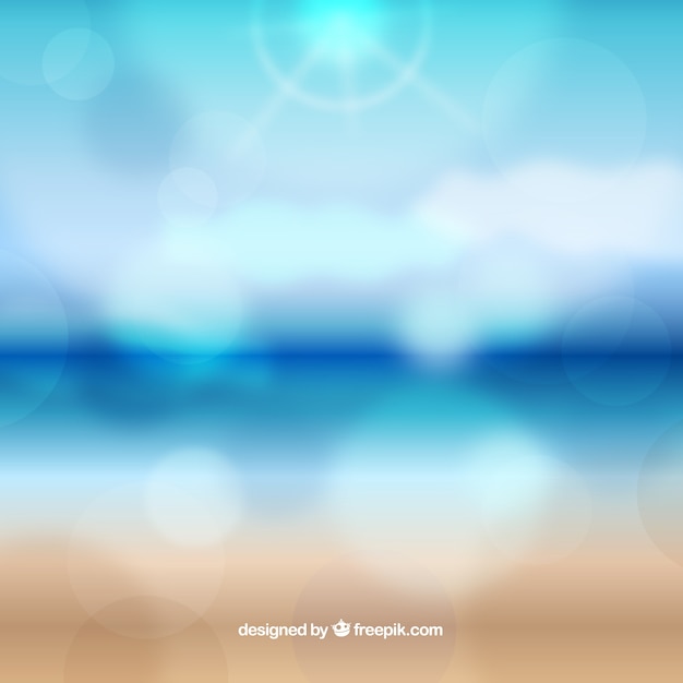 Бесплатное векторное изображение Привет летом фоне с размытым пляжем