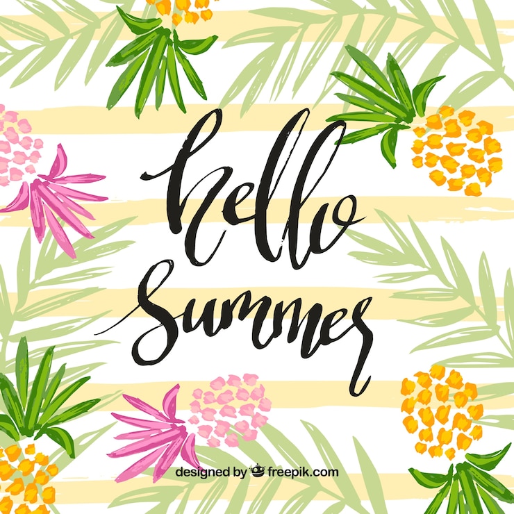 Free Vector hello summer background with colorful pineapples