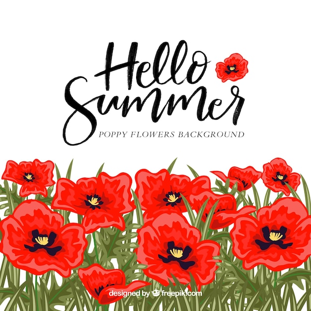 Free vector hello summer background with colorful plants and flowers