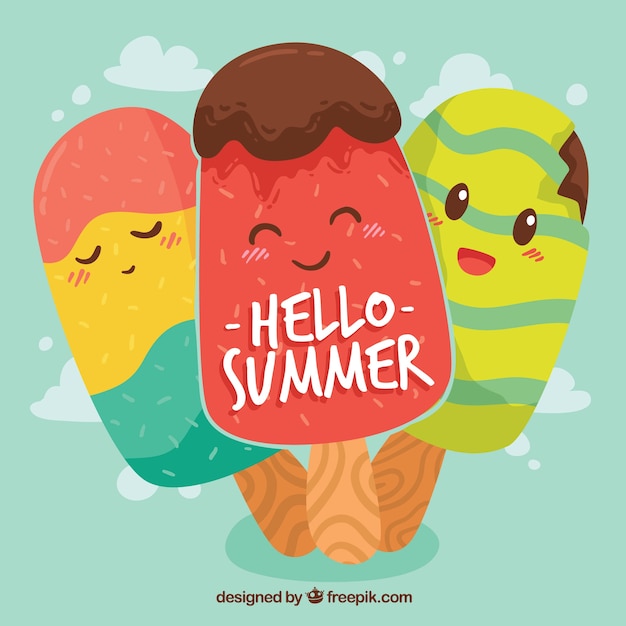 Free vector hello summer background with delicious ice creams