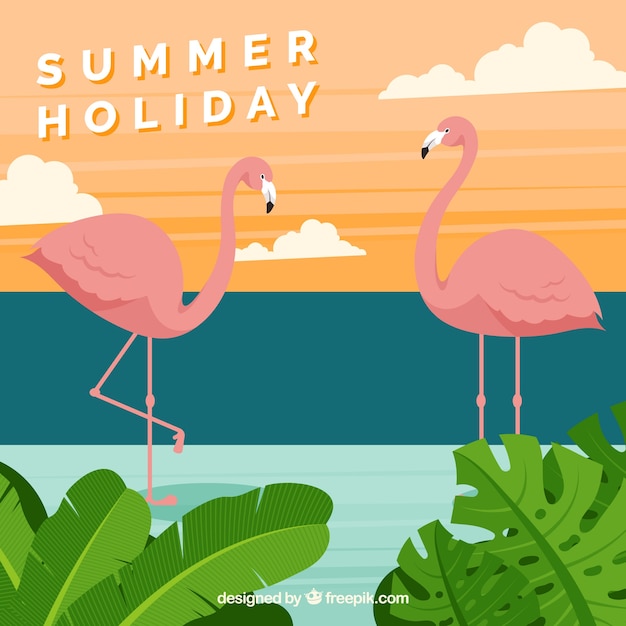 Free vector hello summer background with flamingos