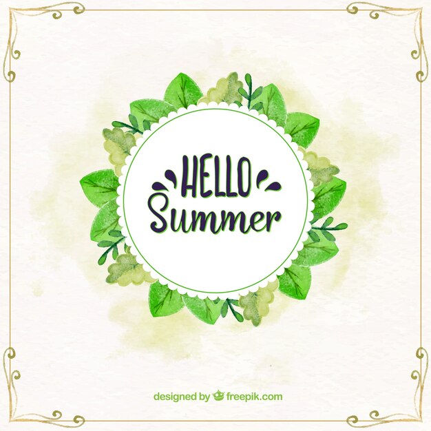 Hello summer background with frame of plants
